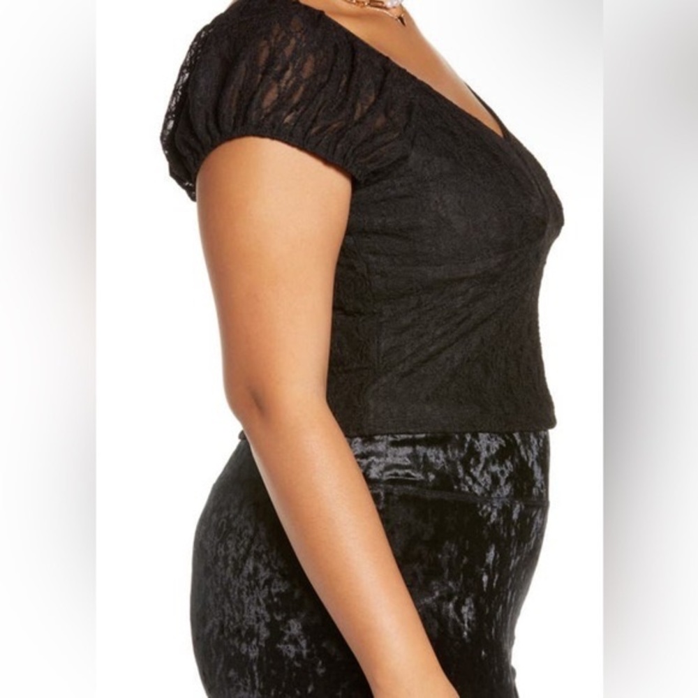 NWT BP. Black Lace Crop Top with Puff Sleeves, 2x